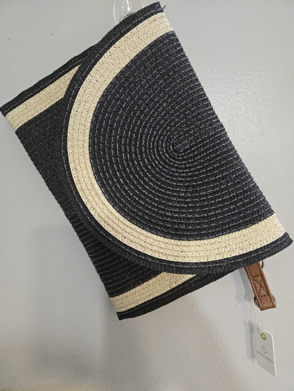 STYLINE Black & Beige Straw Woven Shoulder Bag NWT